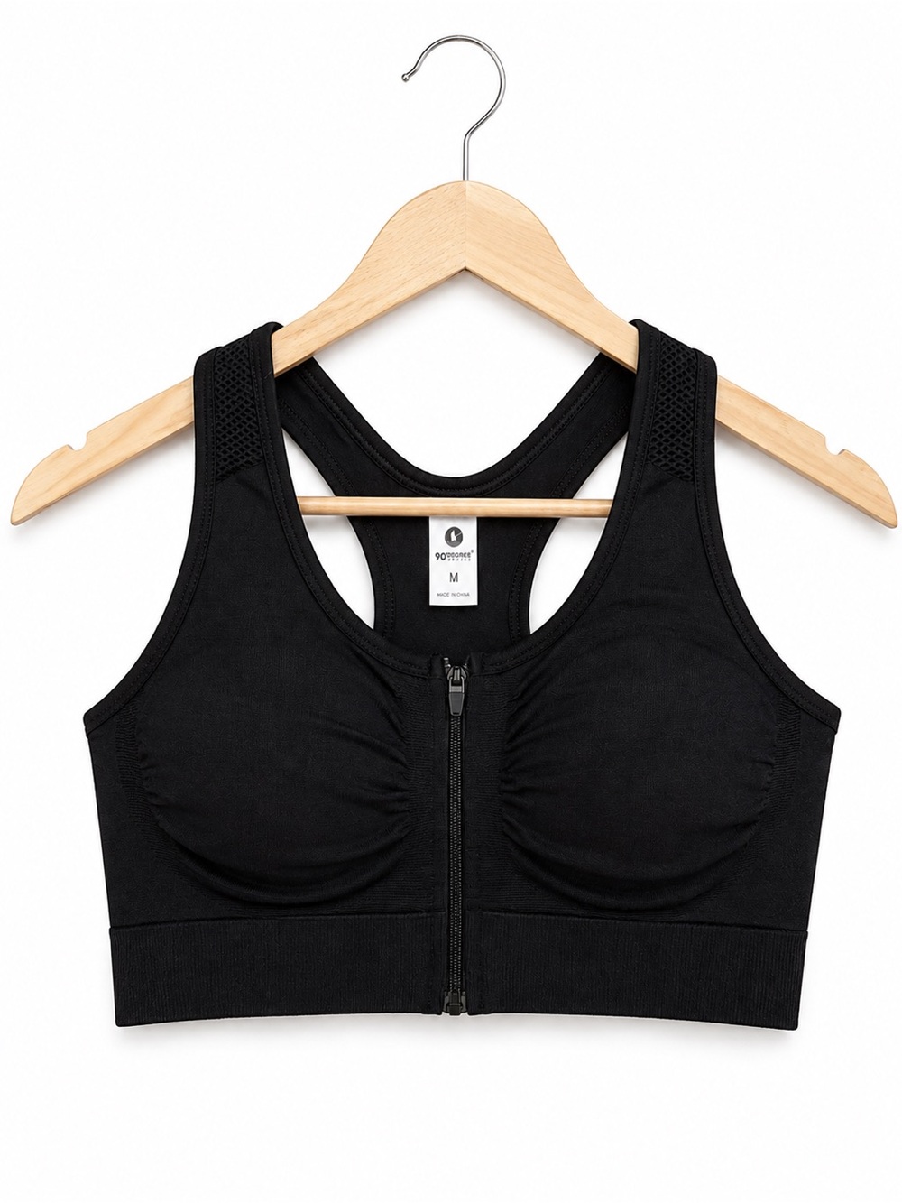 90 Degree by Reflex Black High Impact Front Zip Padded Sports Bra Medium